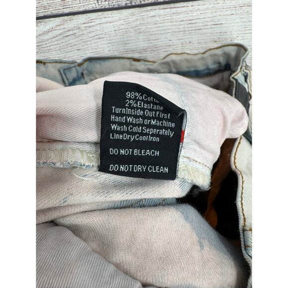 Embellish Distressed Moto Jeans Mens 34 Blue Pink Washed Denim - Picture 10 of 12